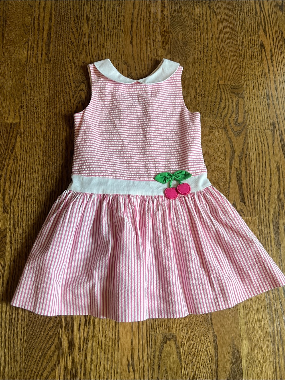 Florence Eiseman Seersucker Girls Dress with Cherry Applique